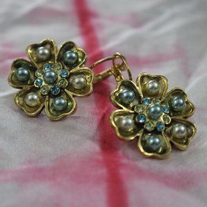 Faux Pearl and Rhinestone Leverback Earrings